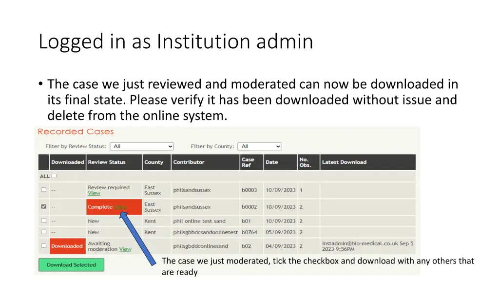 logged in as institution admin