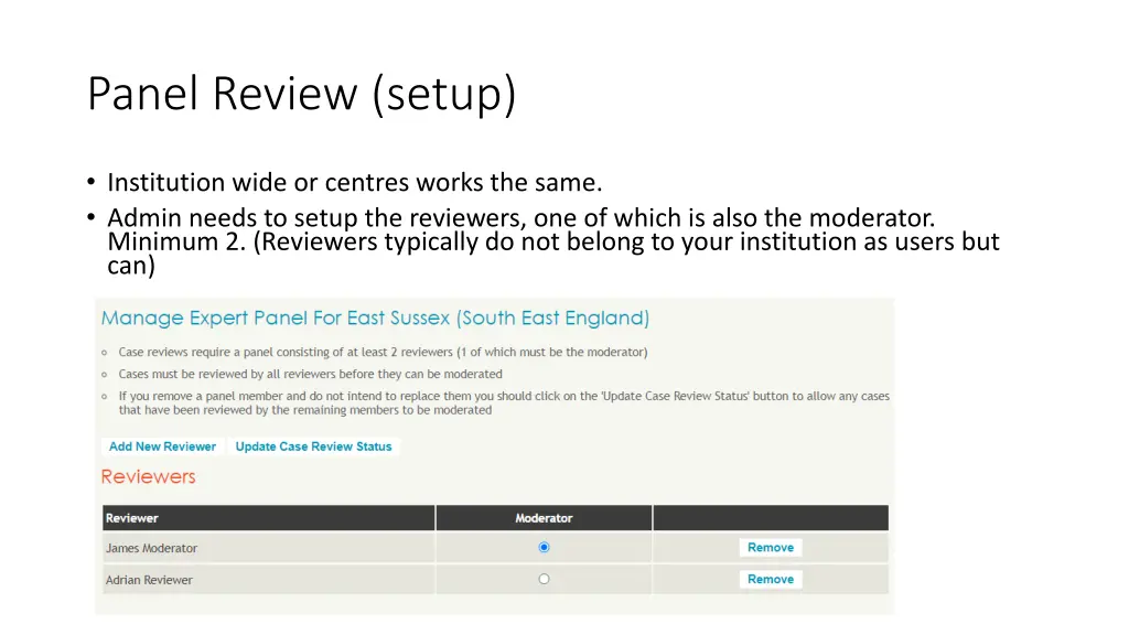 panel review setup