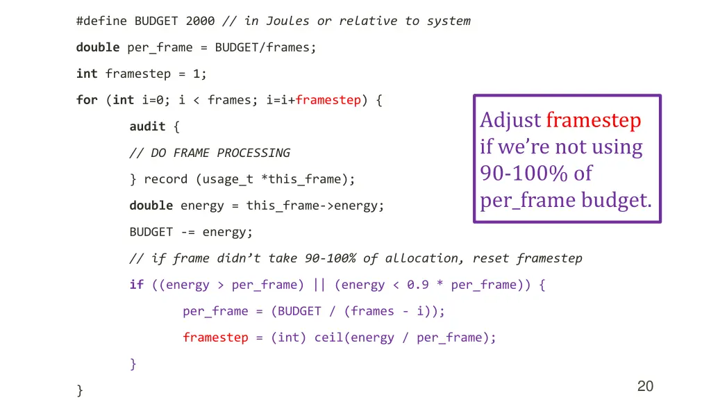 define budget 2000 in joules or relative to system 3