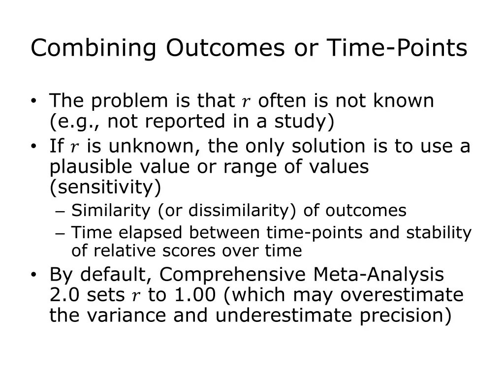 combining outcomes or time points 2