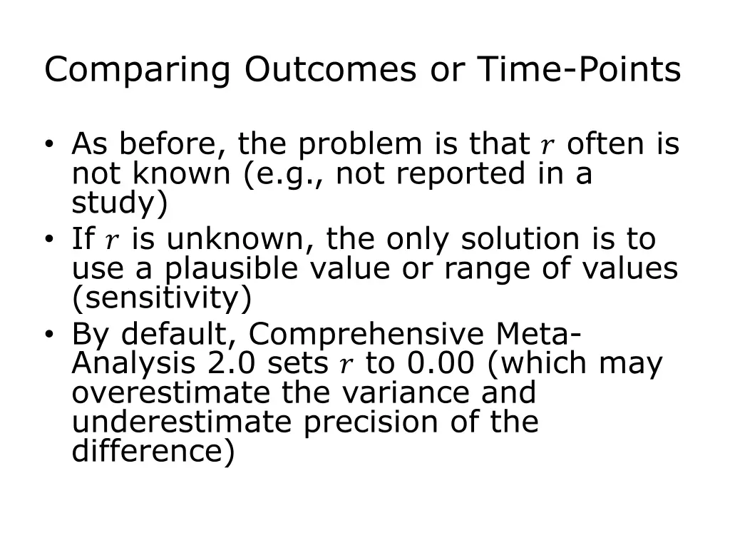 comparing outcomes or time points