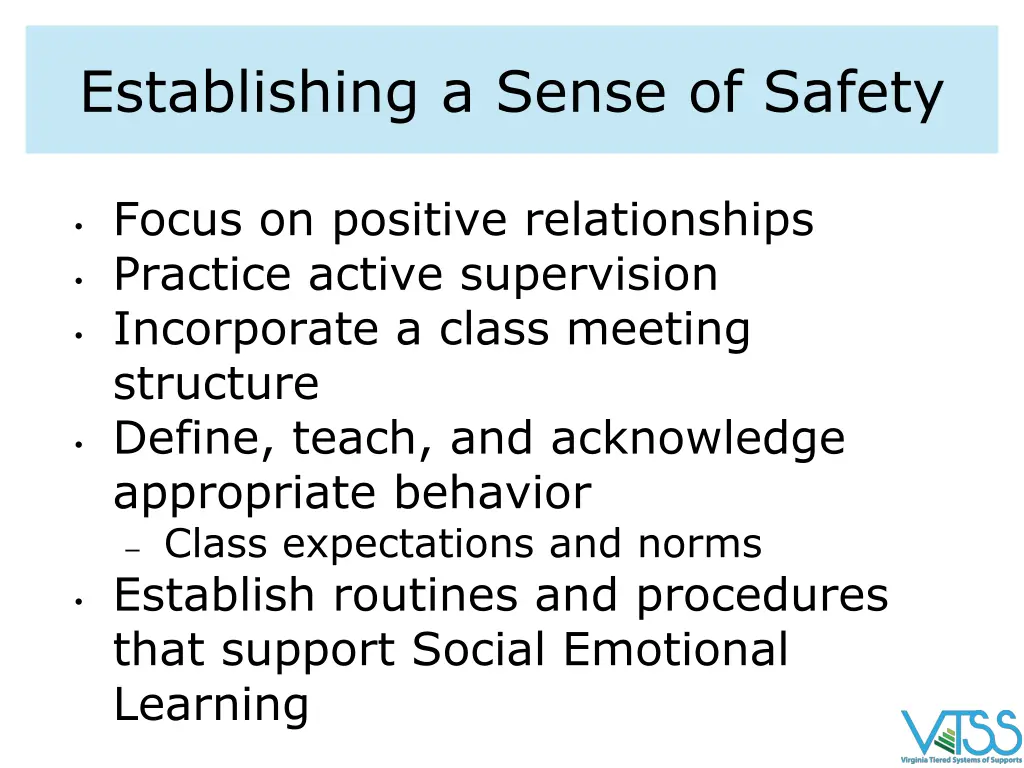 establishing a sense of safety