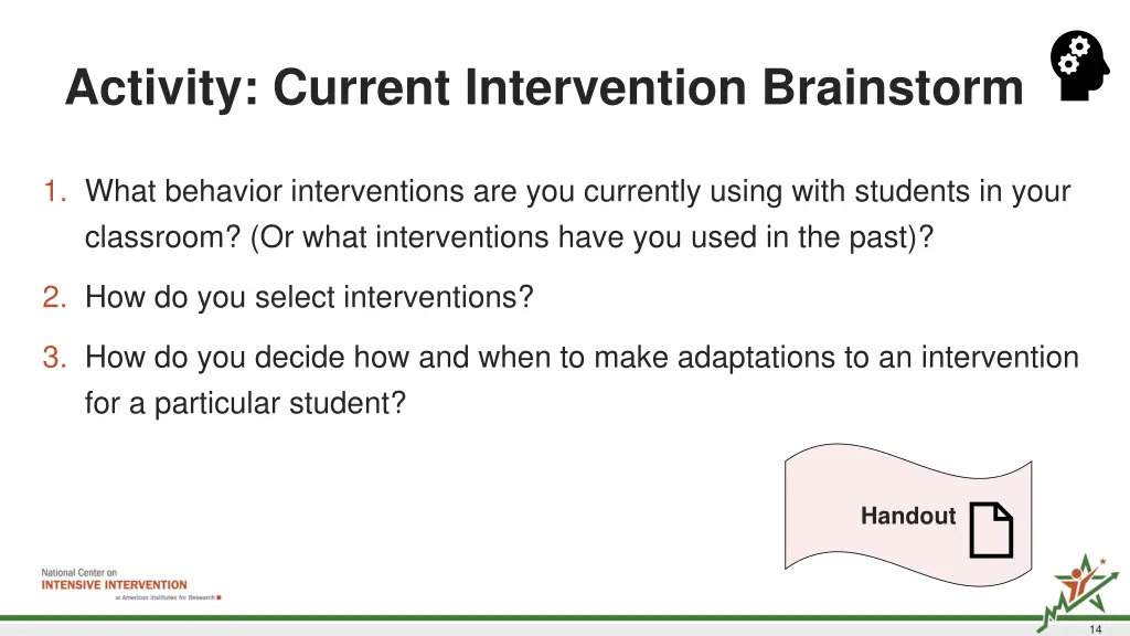 activity current intervention brainstorm