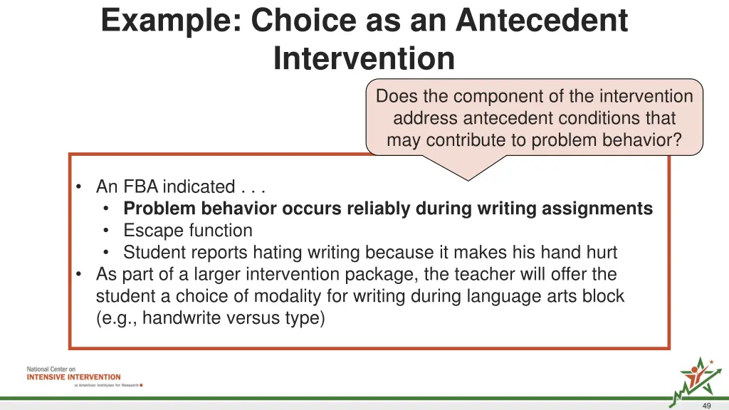 example choice as an antecedent intervention