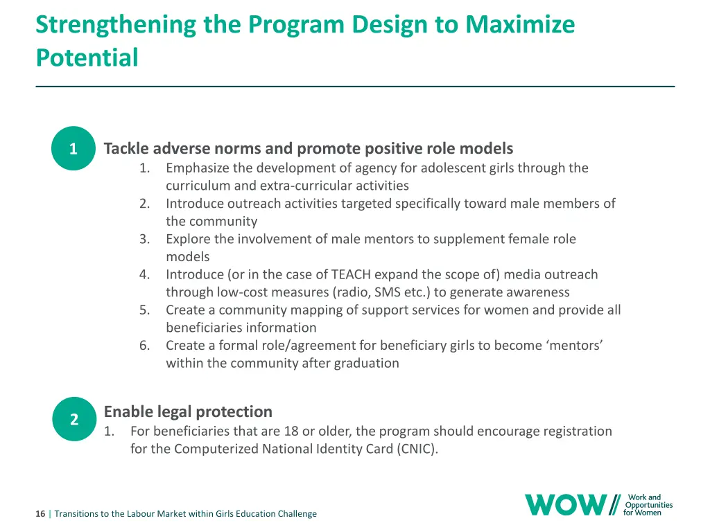 strengthening the program design to maximize