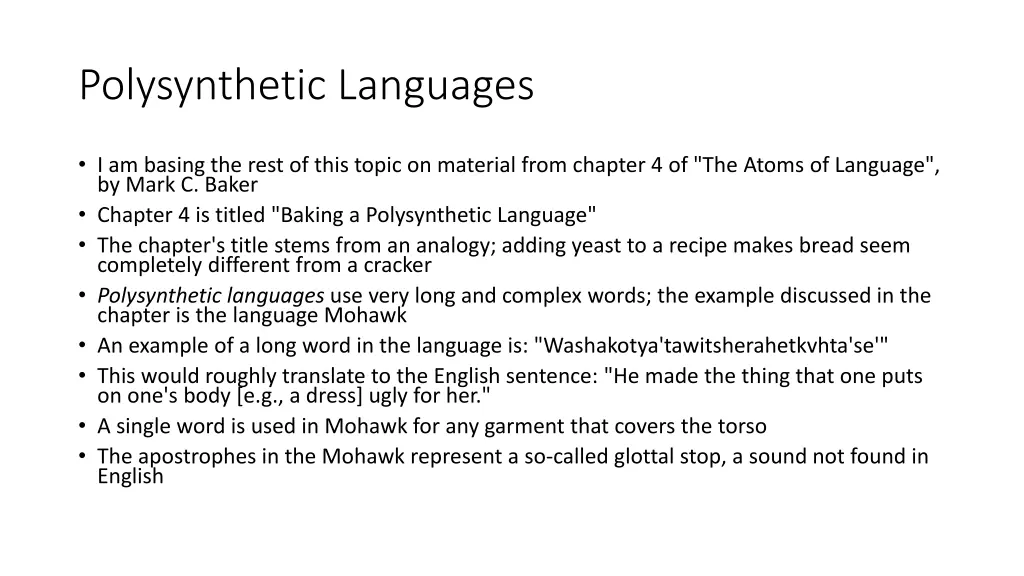 polysynthetic languages