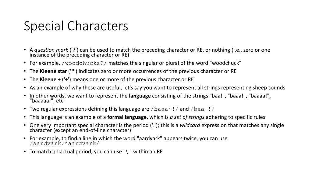 special characters