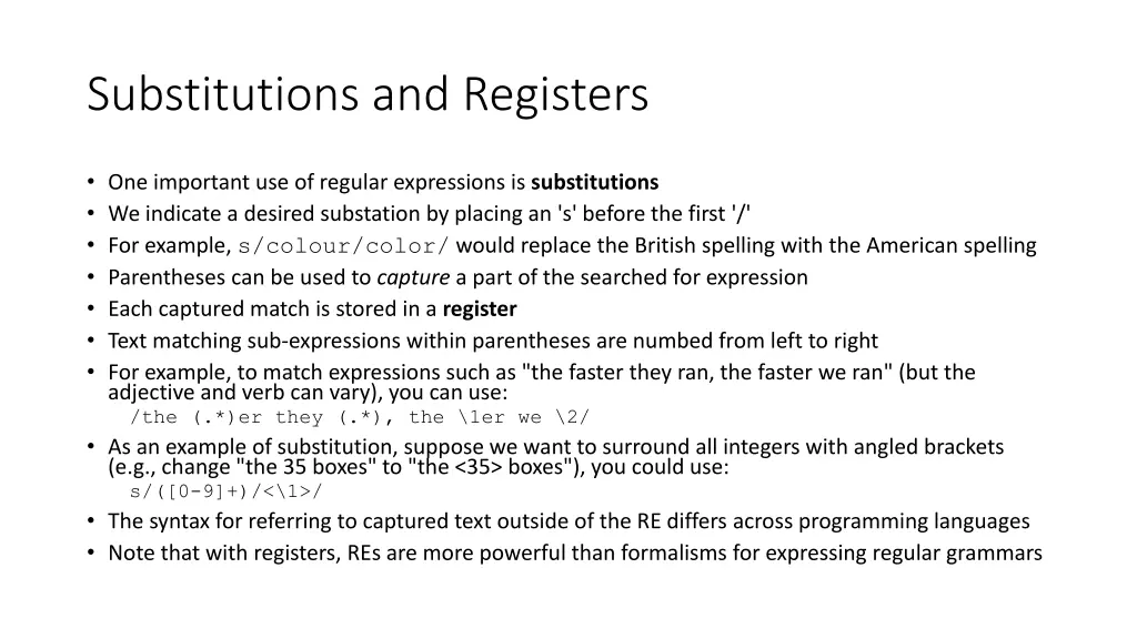 substitutions and registers