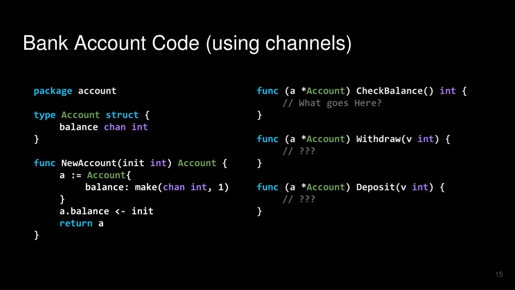 bank account code using channels 1