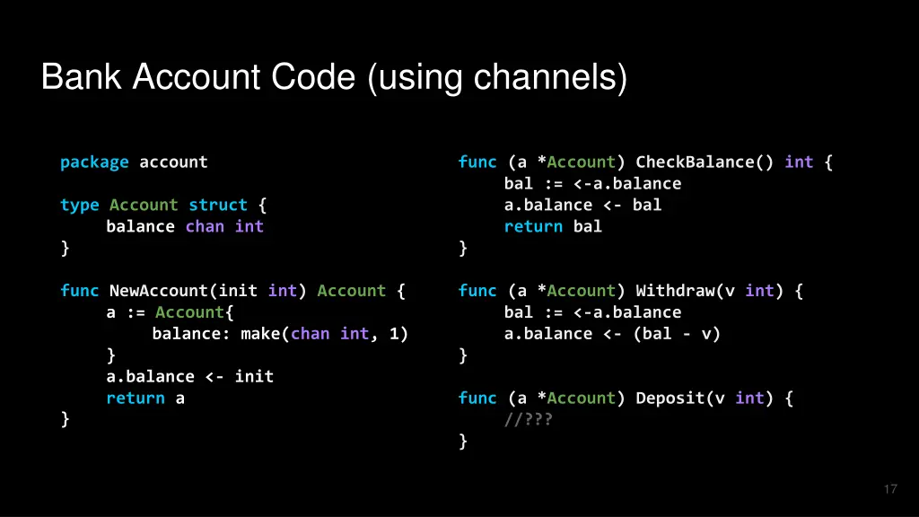 bank account code using channels 3