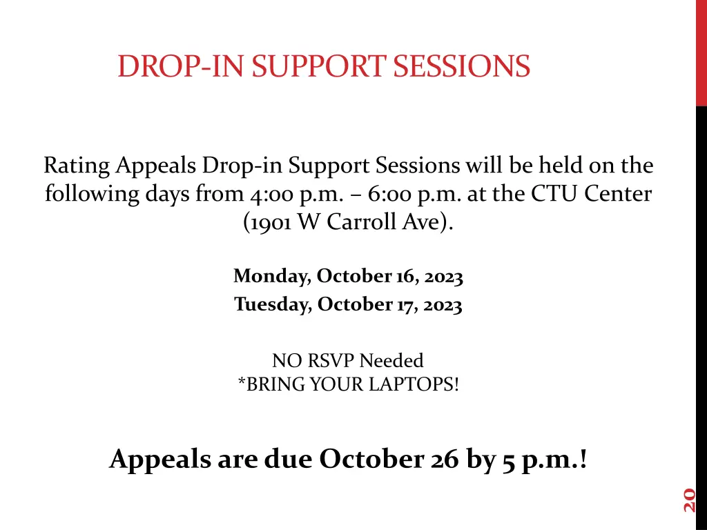 drop in support sessions