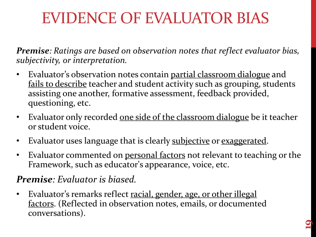 evidence of evaluator bias