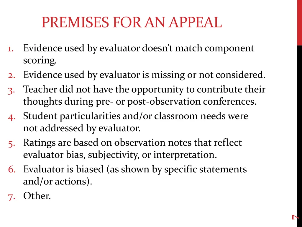 premises for an appeal
