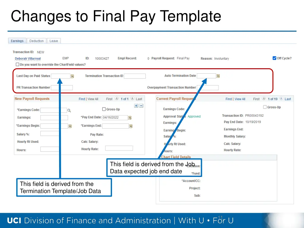 changes to final pay template