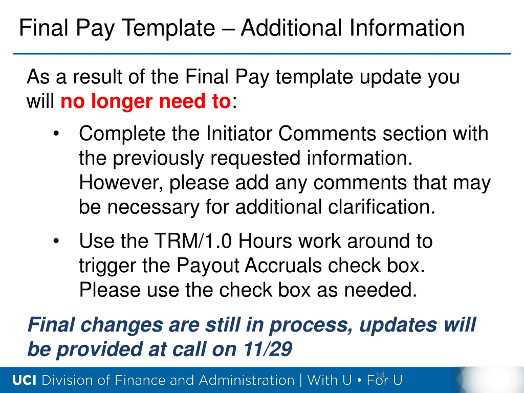 final pay template additional information