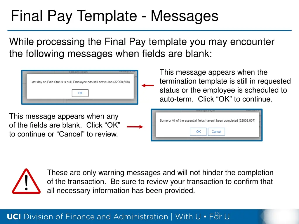final pay template messages