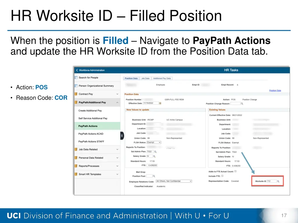 hr worksite id filled position