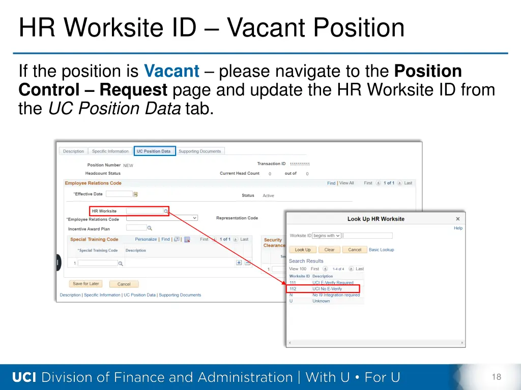 hr worksite id vacant position