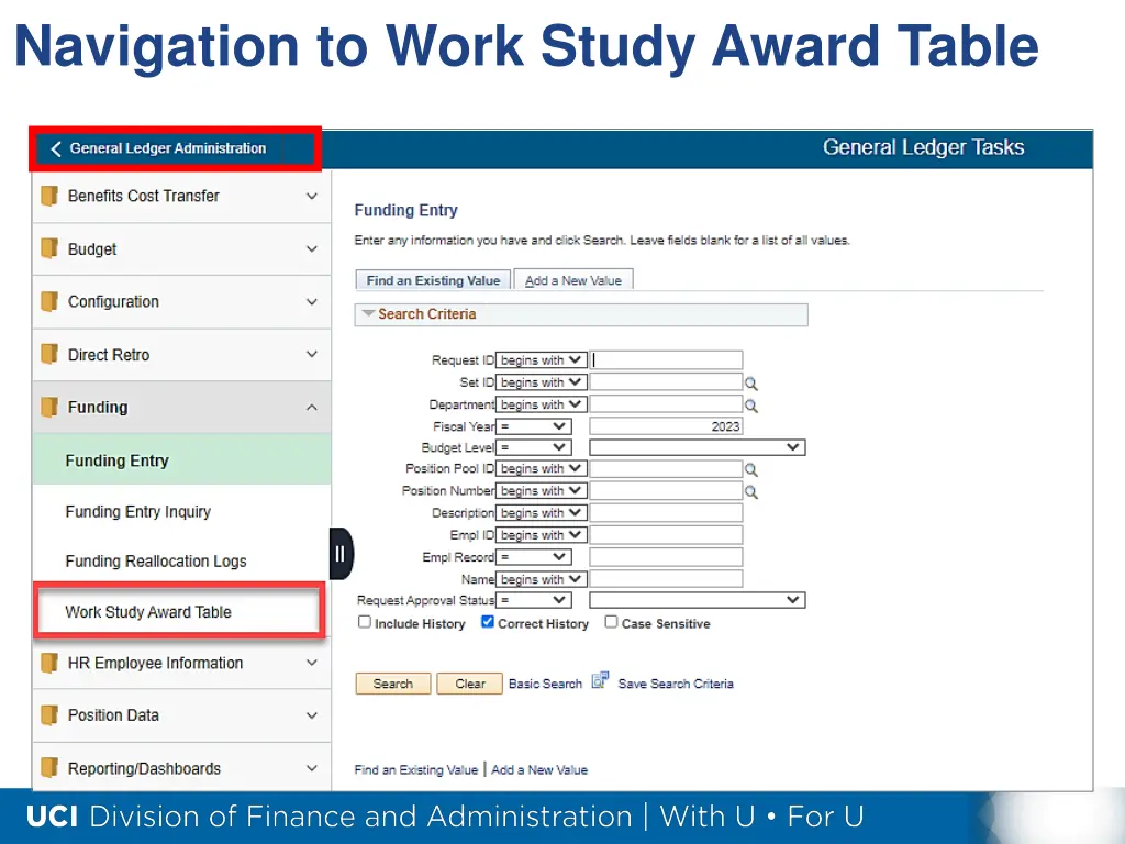 navigation to work study award table