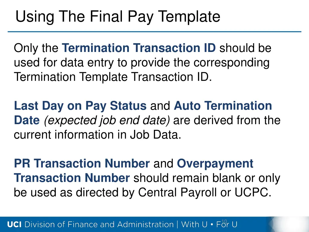 using the final pay template