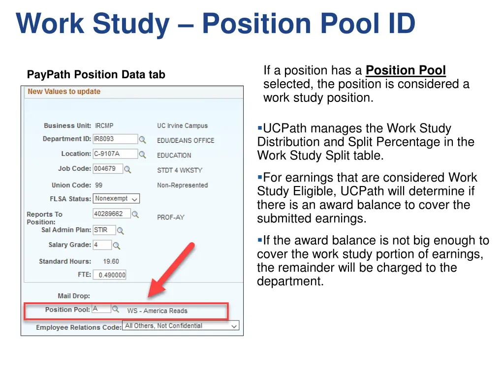 work study position pool id