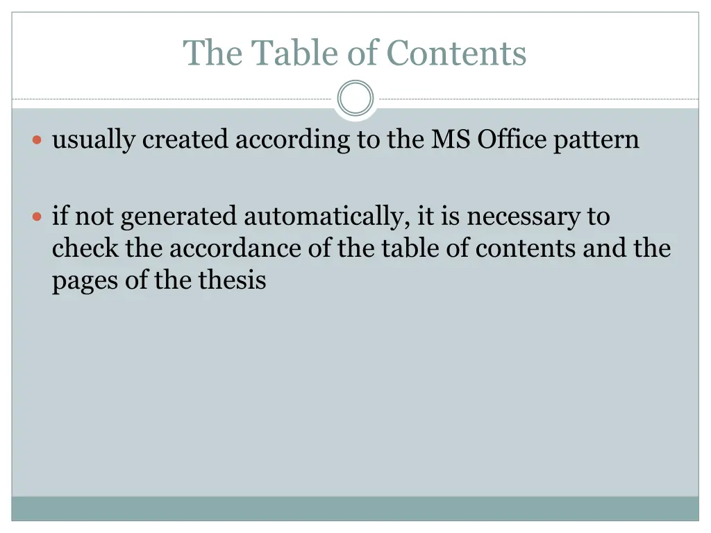 the table of contents