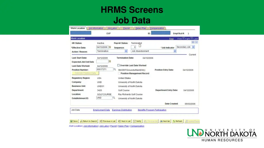 hrms screens job data