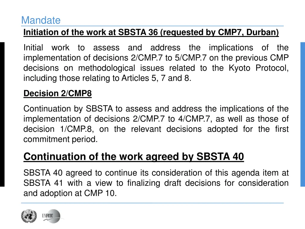 mandate initiation of the work at sbsta