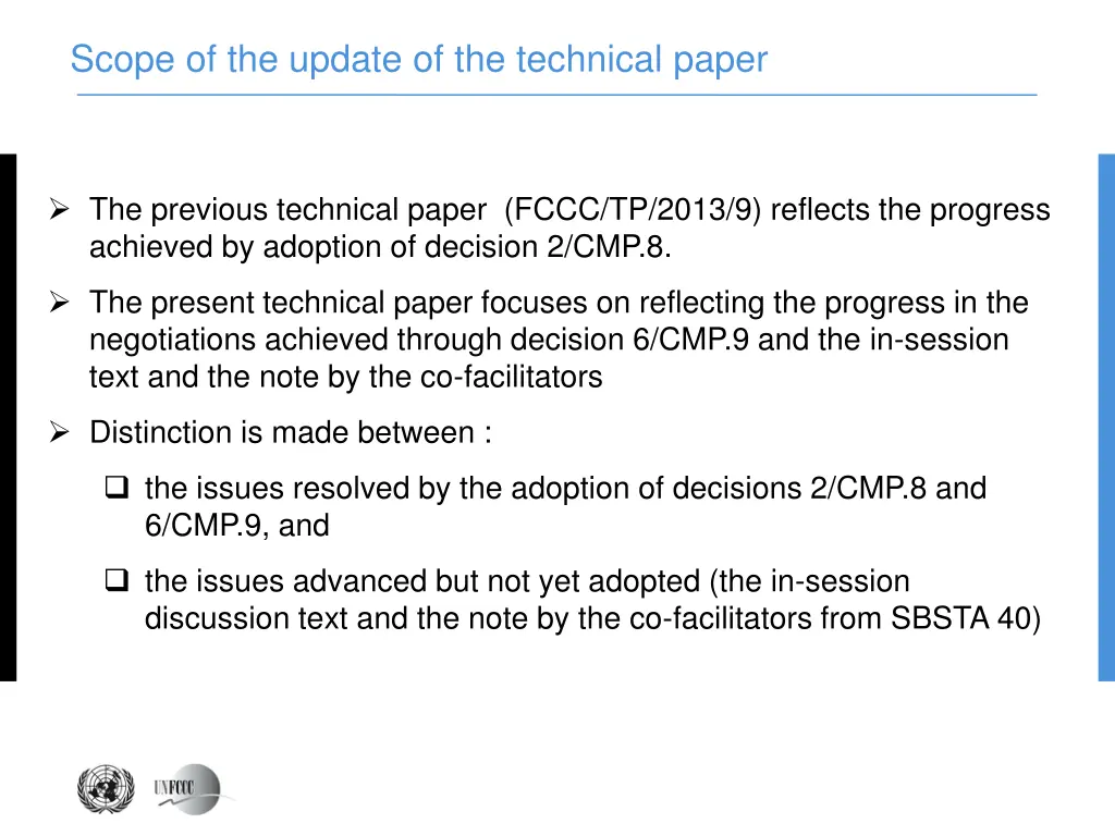 scope of the update of the technical paper