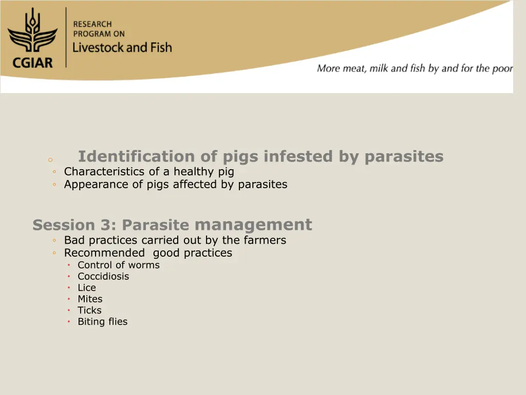 identification of pigs infested by parasites