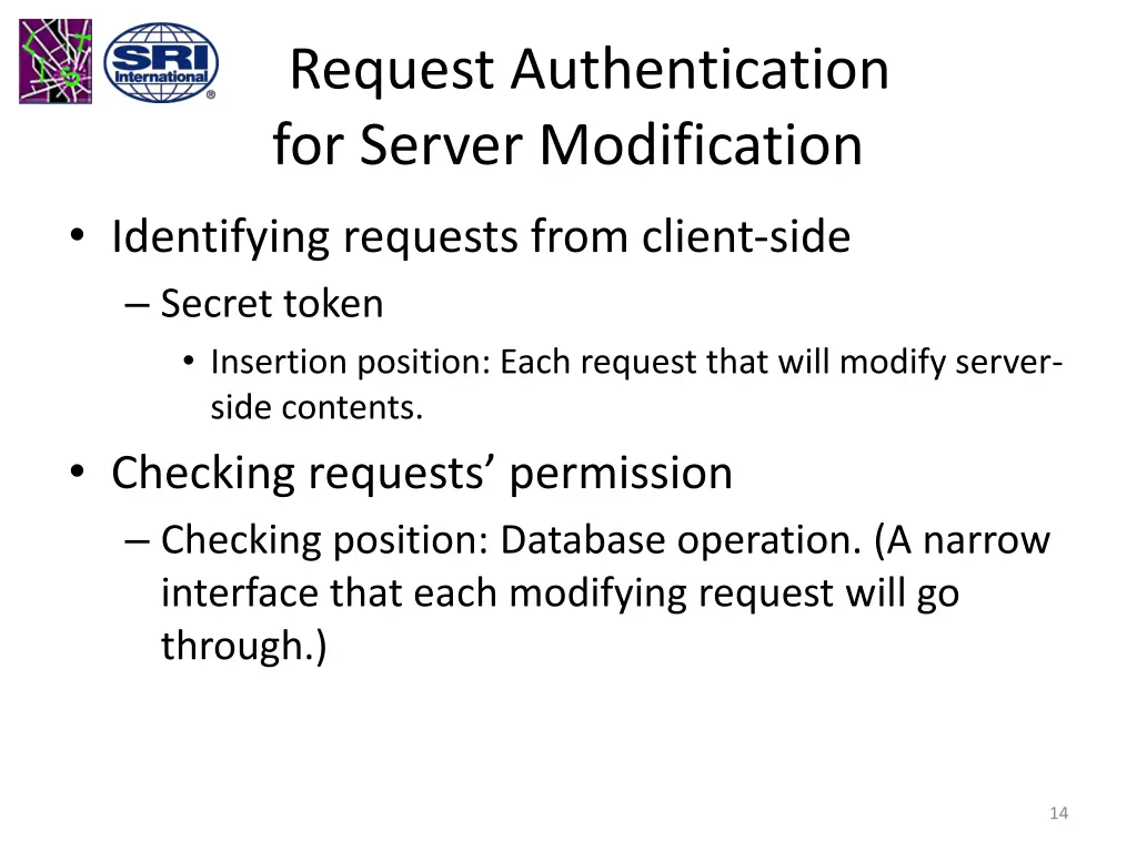 request authentication for server modification