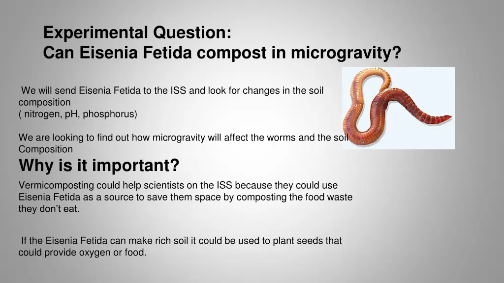experimental question can eisenia fetida compost
