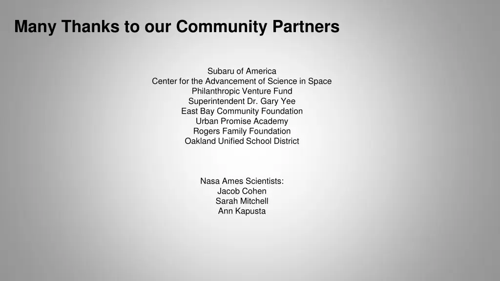 many thanks to our community partners