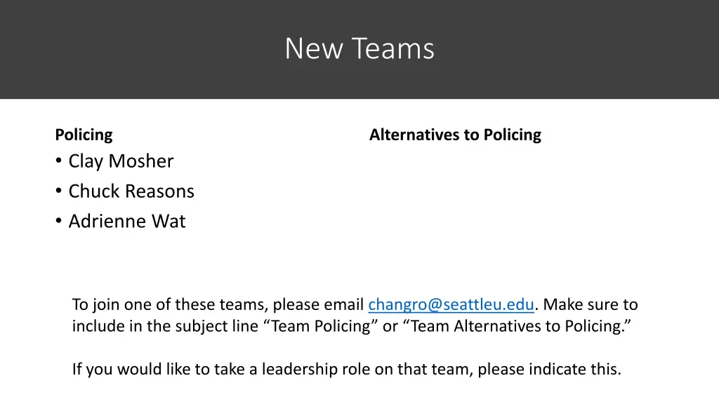 new teams