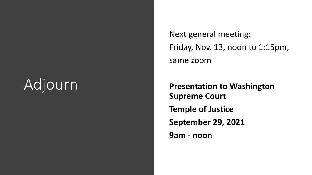 next general meeting friday nov 13 noon to 1 15pm