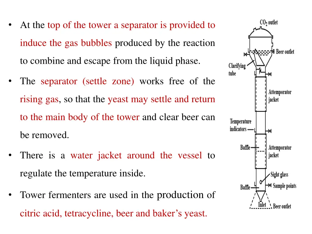 at the top of the tower a separator is provided to