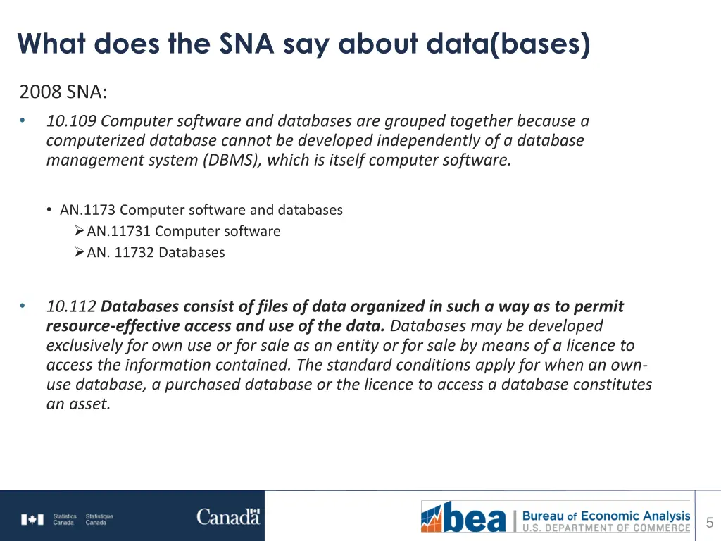 what does the sna say about data bases