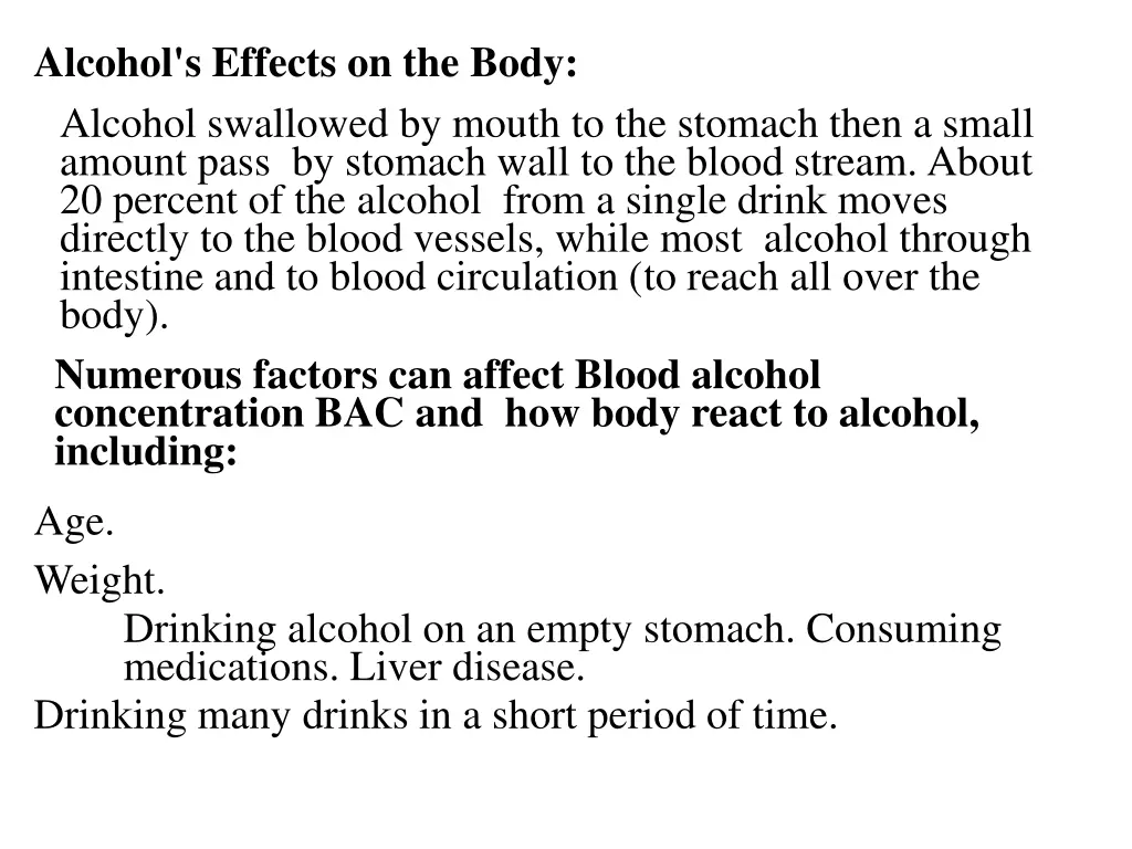 alcohol s effects on the body alcohol swallowed