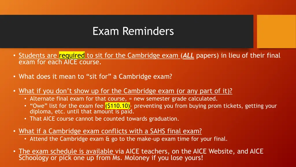 exam reminders