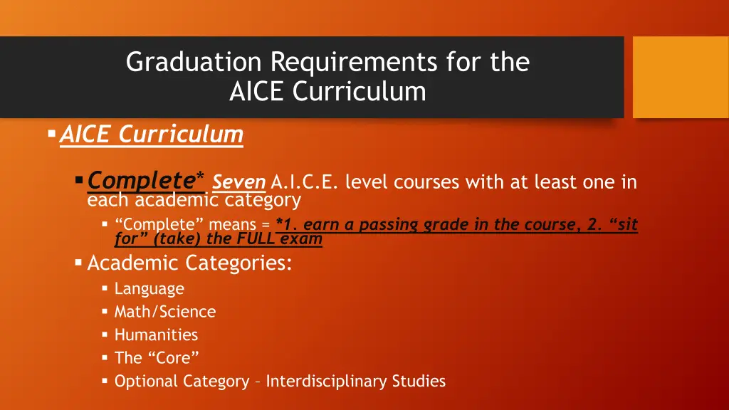 graduation requirements for the aice curriculum