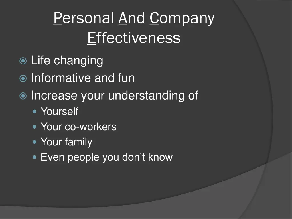 personal and company effectiveness