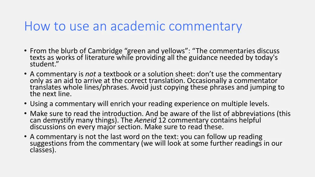 how to use an academic commentary