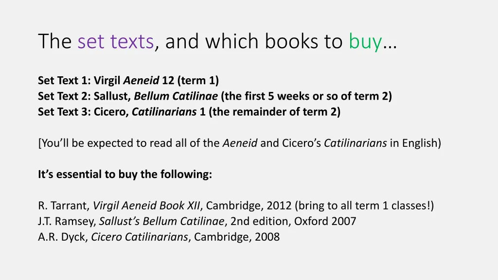 the set texts and which books to buy