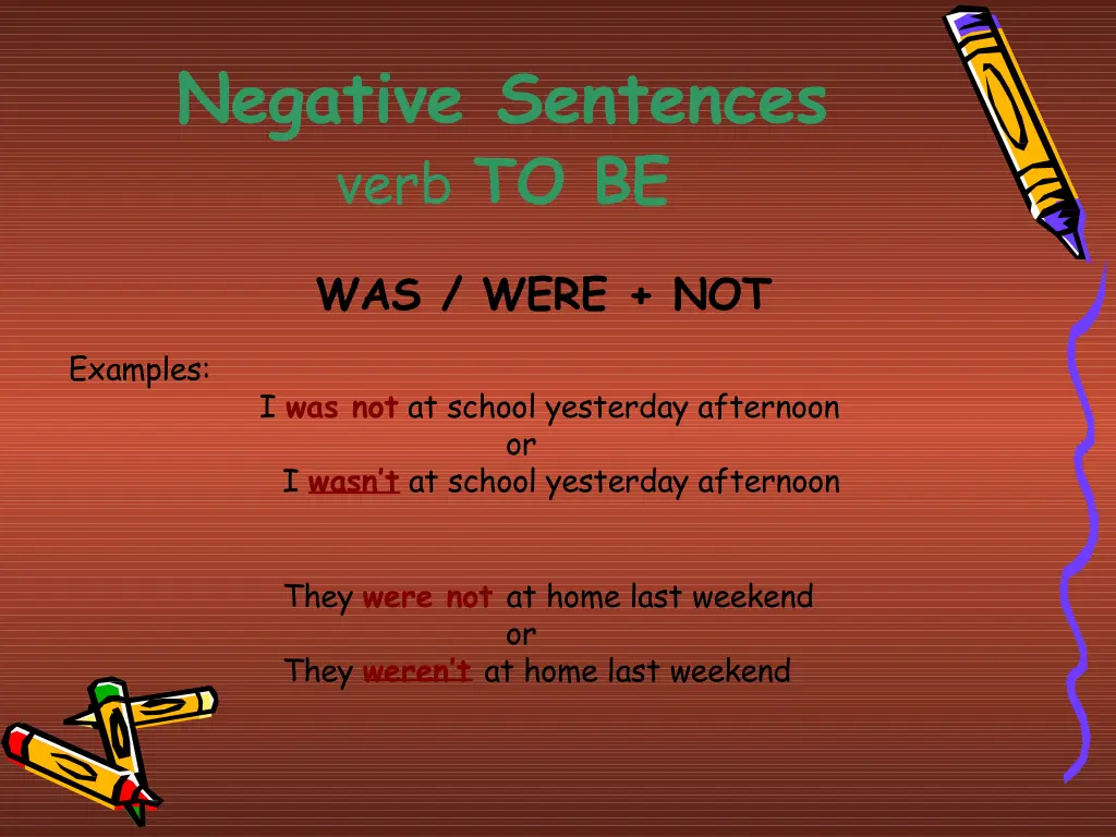 negative sentences verb to be