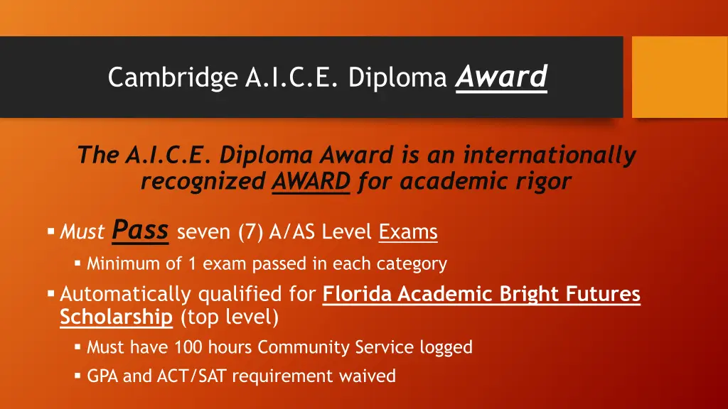 cambridge a i c e diploma award