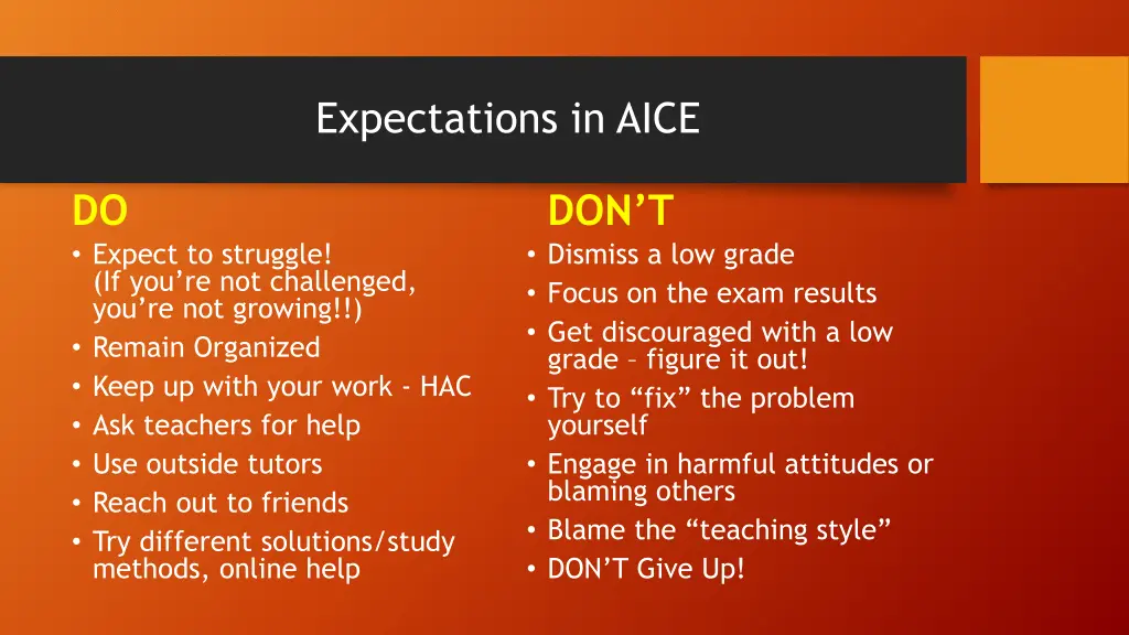 expectations in aice