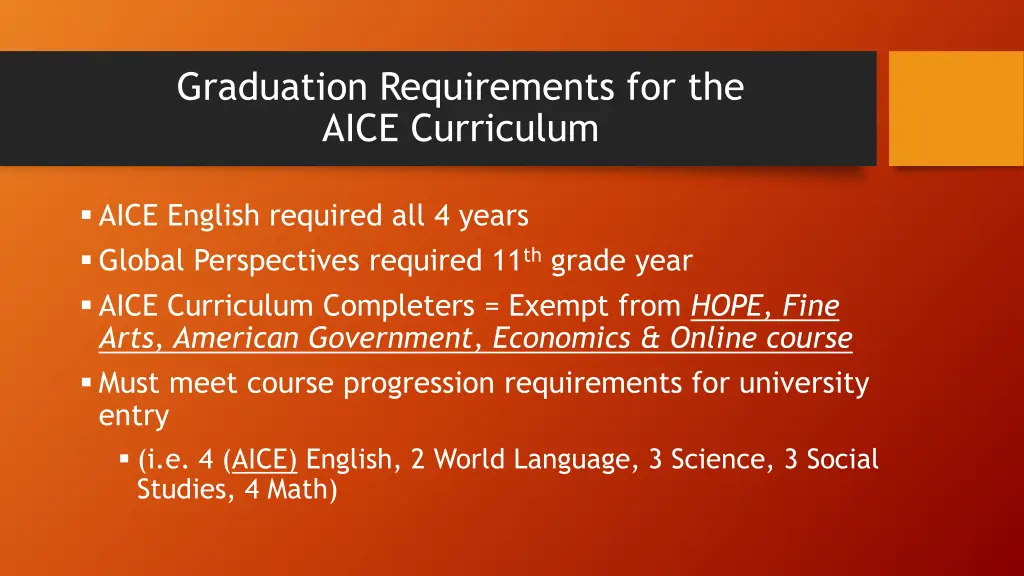 graduation requirements for the aice curriculum 1