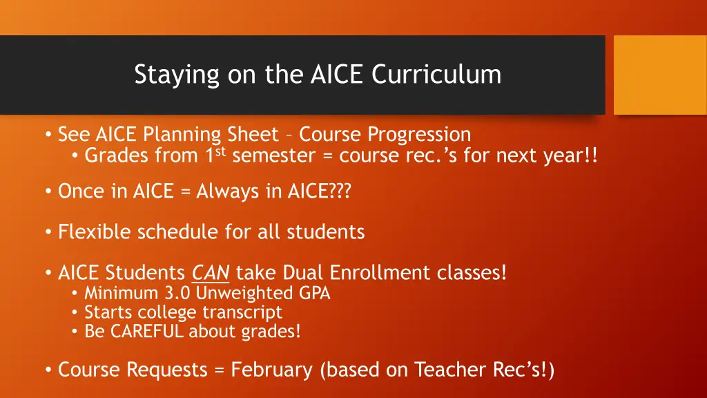 staying on the aice curriculum