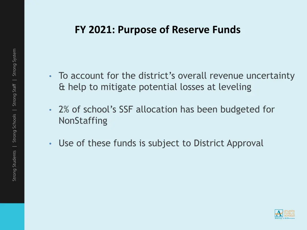 fy 2021 purpose of reserve funds