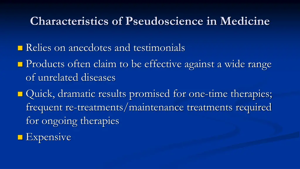 characteristics of pseudoscience in medicine